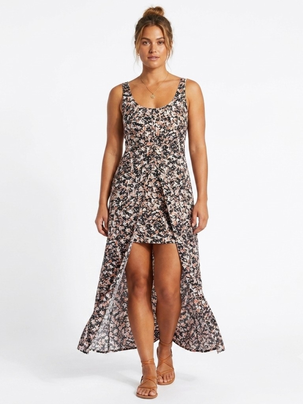 White House Black Market Black Floral High-Low Midi Dress Sz 4